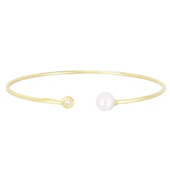 Akoya Pearl & Diamond Cuff Bracelet In 14K Yellow Gold