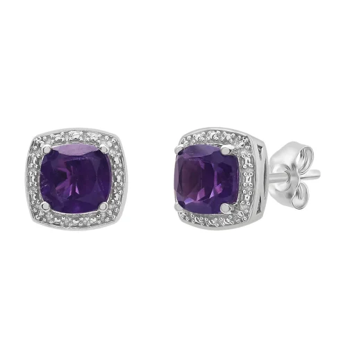 Amethyst & Diamond Accent Cushion-Cut Halo Boxed Set In Sterling Silver