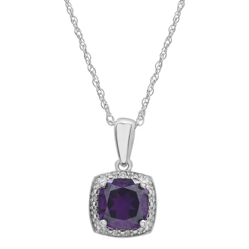 Amethyst & Diamond Accent Cushion-Cut Halo Boxed Set In Sterling Silver