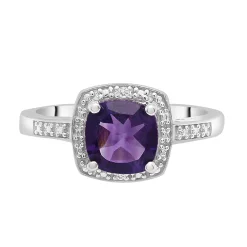 Amethyst & Diamond Accent Cushion-Cut Halo Boxed Set In Sterling Silver