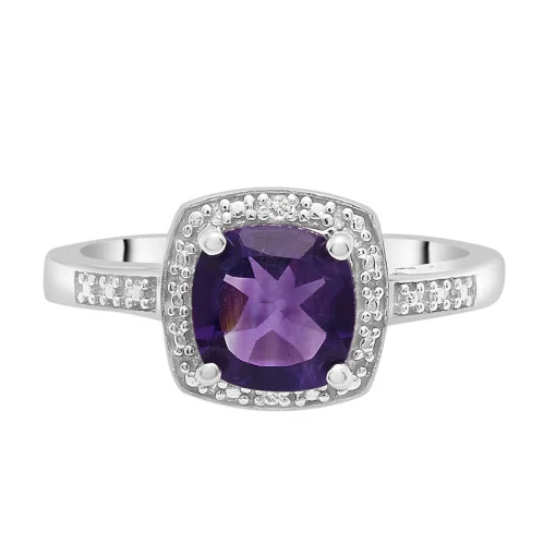 Amethyst & Diamond Accent Cushion-Cut Halo Boxed Set In Sterling Silver