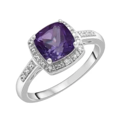 Amethyst & Diamond Accent Cushion-Cut Halo Boxed Set In Sterling Silver