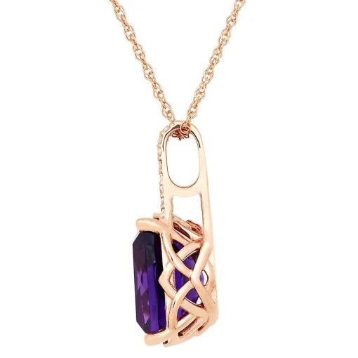 Amethyst & Diamond Pendant In 10K Rose Gold