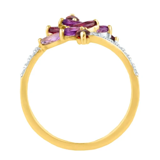 Amethyst & Garnet Pave Diamond Wrap Ring In 10K Yellow Gold (1/10 Ct. Tw.)