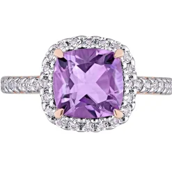 Amethyst & White Topaz Ring In 10K Rose Gold