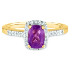 Amethyst And Diamond Ring In 10K Yellow Gold (1/10 Ct. Tw.)
