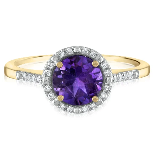 Amethyst And Diamond Ring In 10K Yellow Gold (1/7 Ct. Tw.)