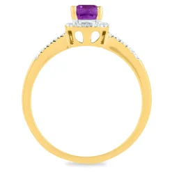 Amethyst And Diamond Ring In 10K Yellow Gold (1/10 Ct. Tw.)