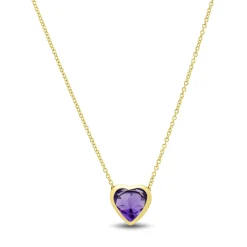 Amethyst Heart Shaped Necklace In 10K Yellow Gold