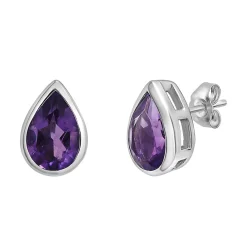 Amethyst Stud Earrings With Pear Shape In 10K White Gold