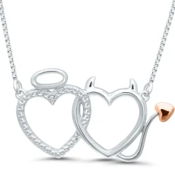 Angel Devil Pendant With Diamond Accent In Sterling Silver And 14K Rose Gold