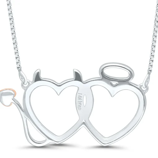 Angel Devil Pendant With Diamond Accent In Sterling Silver And 14K Rose Gold