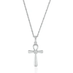 Ankh Pendant With Diamond Accent In 10K White Gold