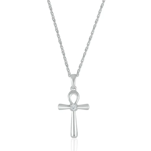 Ankh Pendant With Diamond Accent In 10K White Gold