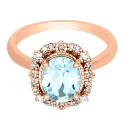 Aquamarine & 1/7 Ct. Tw. Diamond Ring In 10K Rose Gold