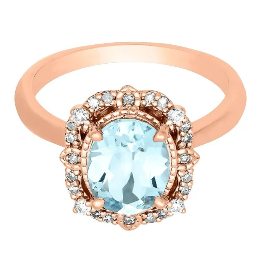 Aquamarine & 1/7 Ct. Tw. Diamond Ring In 10K Rose Gold