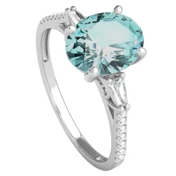 Aquamarine & 1/5 Ct. Tw. Diamond Ring In 14K White Gold
