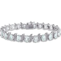 Aquamarine & Diamond Bracelet In Sterling Silver