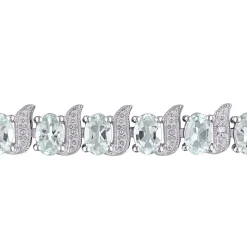 Aquamarine & Diamond Bracelet In Sterling Silver
