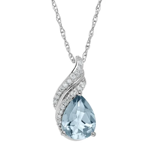 Aquamarine & Diamond Pendant In Sterling Silver