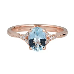 Aquamarine & Diamond Ring In 10K Rose Gold