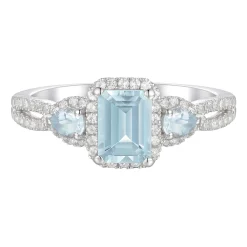 Aquamarine & Lab Created White Sapphire Ring In Sterling Silver