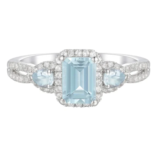 Aquamarine & Lab Created White Sapphire Ring In Sterling Silver