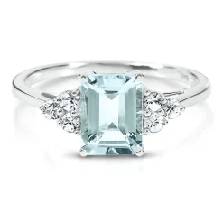 Aquamarine & Lab Created White Sapphire Ring In 10K White Gold