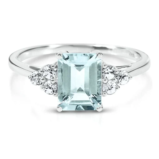 Aquamarine & Lab Created White Sapphire Ring In 10K White Gold