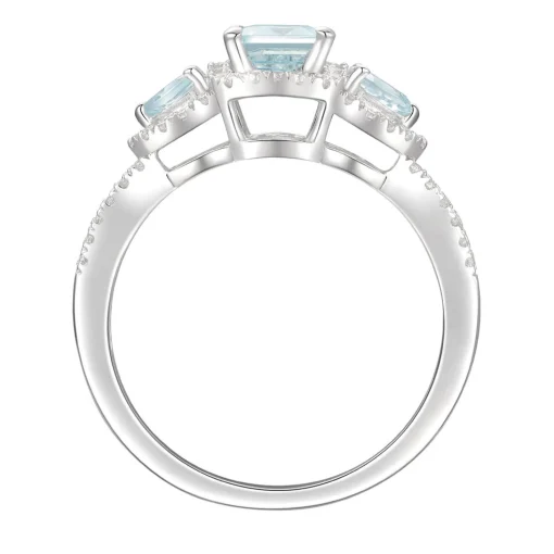 Aquamarine & Lab Created White Sapphire Ring In Sterling Silver