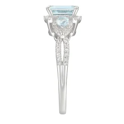 Aquamarine & Lab Created White Sapphire Ring In Sterling Silver