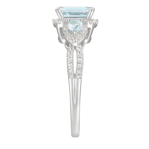 Aquamarine & Lab Created White Sapphire Ring In Sterling Silver