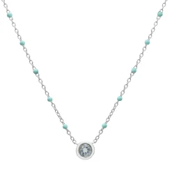 Aquamarine And Beaded Enamel Necklace In Sterling Silver