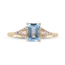 Aquamarine And Diamond Accent Ring In 10K Yellow Gold
