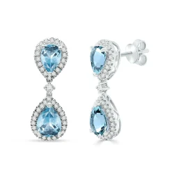Aquamarine And Diamond Earrings In 14K White Gold (1/5 Ct. Tw.)