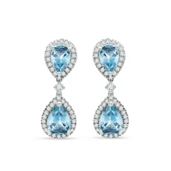 Aquamarine And Diamond Earrings In 14K White Gold (1/5 Ct. Tw.)