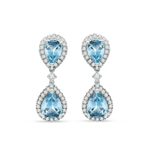 Aquamarine And Diamond Earrings In 14K White Gold (1/5 Ct. Tw.)