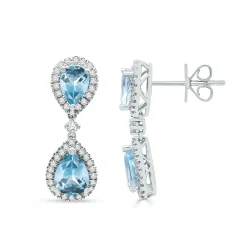 Aquamarine And Diamond Earrings In 14K White Gold (1/5 Ct. Tw.)