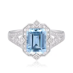 Aquamarine And Diamond Ring In 10K White Gold (1/5 Ct. Tw.)