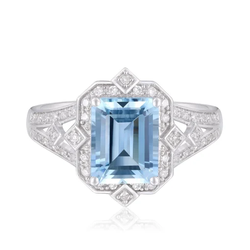 Aquamarine And Diamond Ring In 10K White Gold (1/5 Ct. Tw.)