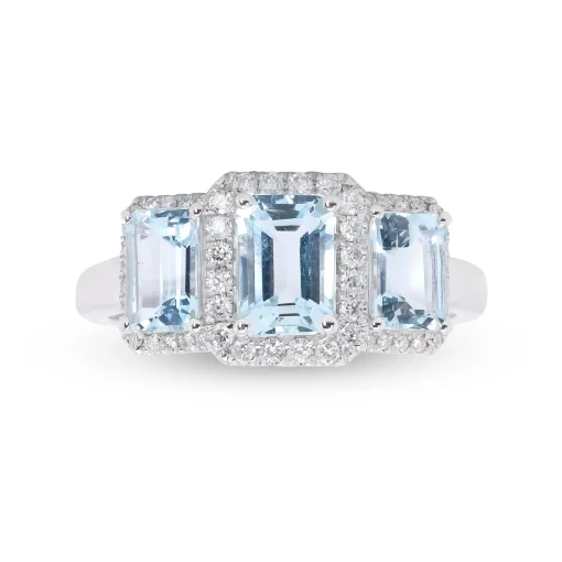 Aquamarine And Diamond Ring In 10K White Gold (1/4 Ct. Tw.)