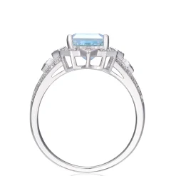 Aquamarine And Diamond Ring In 10K White Gold (1/5 Ct. Tw.)