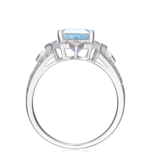 Aquamarine And Diamond Ring In 10K White Gold (1/5 Ct. Tw.)