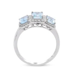 Aquamarine And Diamond Ring In 10K White Gold (1/4 Ct. Tw.)
