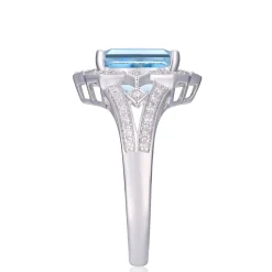 Aquamarine And Diamond Ring In 10K White Gold (1/5 Ct. Tw.)