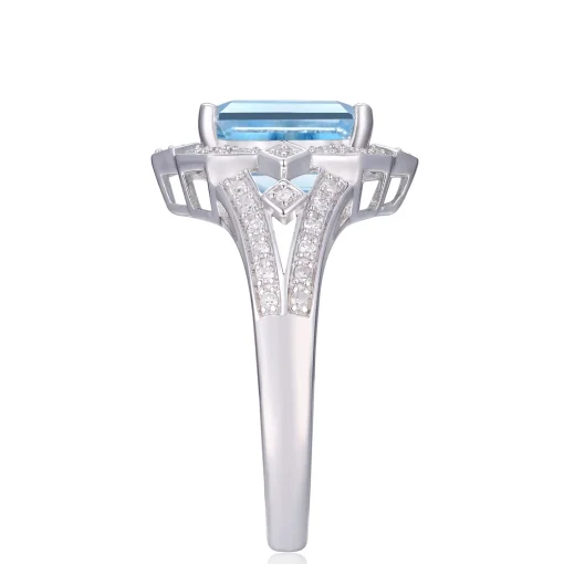 Aquamarine And Diamond Ring In 10K White Gold (1/5 Ct. Tw.)