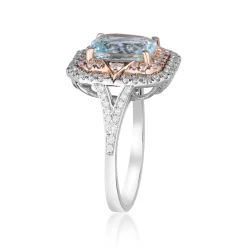 Aquamarine And Diamond Ring In 14K White And Rose Gold (1/5 Ct. Tw.)