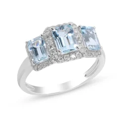Aquamarine And Diamond Ring In 10K White Gold (1/4 Ct. Tw.)