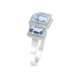 Aquamarine And Diamond Ring In 10K White Gold (1/4 Ct. Tw.)