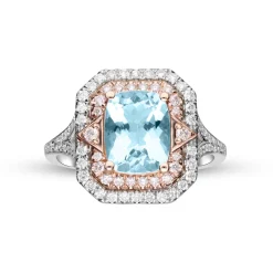 Aquamarine And Diamond Ring In 14K White And Rose Gold (1/5 Ct. Tw.)